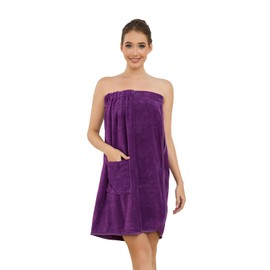 Air Curvey Women's Soft Wrap Towel Shower Wrap Robe Lightweight Spa Body Wrap Adjustable Closure Bathrobe With Pocket Purple L