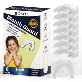 Bokzen Kids Mouth Guard for Teeth Grinding,Pack of 8, Comfortable Custom Dental Guard for Kids,Moldable Night Guards for Clenching Teeth,Stops Bruxism, Tmj, Teeth Whitening Tray & Sports, Clear