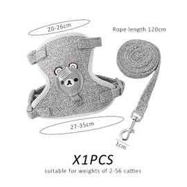 1 Piece Rabbit Leash, Rabbit Accessories, Harnesses, Collars and Leashes for Small Animals, Harness with Leash, Rabbit Harness. Adjustable Pet Leash Breathable Harness (Grey)