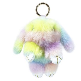 Xsclpomddy Bunny Keychain Cute Soft artificial Rabbit Faux Fur Key chains Car Handbag Keyring Rainbow