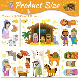DPKOW Religious Christmas Window Clings Nativity Window Clings DIY Nativity Stickers for Christmas Glass Window Door Decor Xmas Home School Nursery Office Decoration Party Supplies,9 Sheets