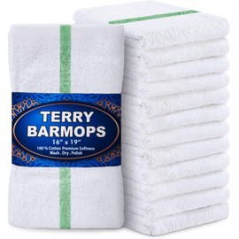 Green Lifestyle - Trapeadores de cocina de rizo de rayas verdes de 28 onzas, 16 x 19 pulgadas, altamente absorbentes, ultraligeros y duraderos, paquete de 12 unidades