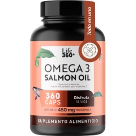LIFE 360+ Vitamina E Omega | 360 Cápsulas | Aceite de Salmón con DHA y EPA Vitamina E (dl-a-tocoferol) | Suplementos Alimenticios Omega 3 | Aceite de Pescado (Fish Oil) | 360 Cápsulas por Envase