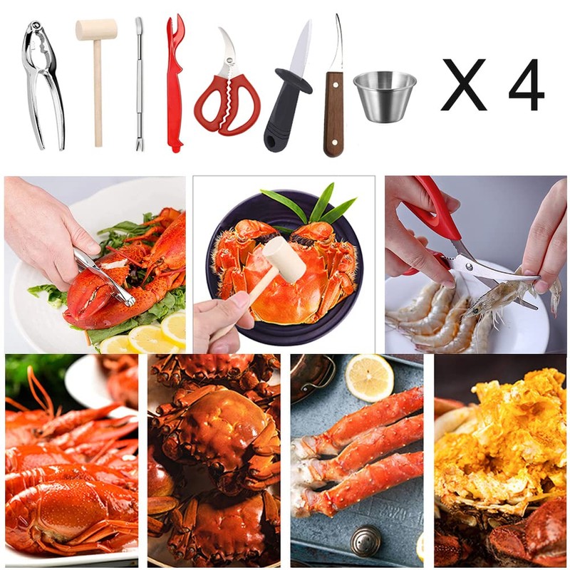32 PCS Seafood Tools Include Crab Crackers, Seafood Scissors,Oyster Knife,