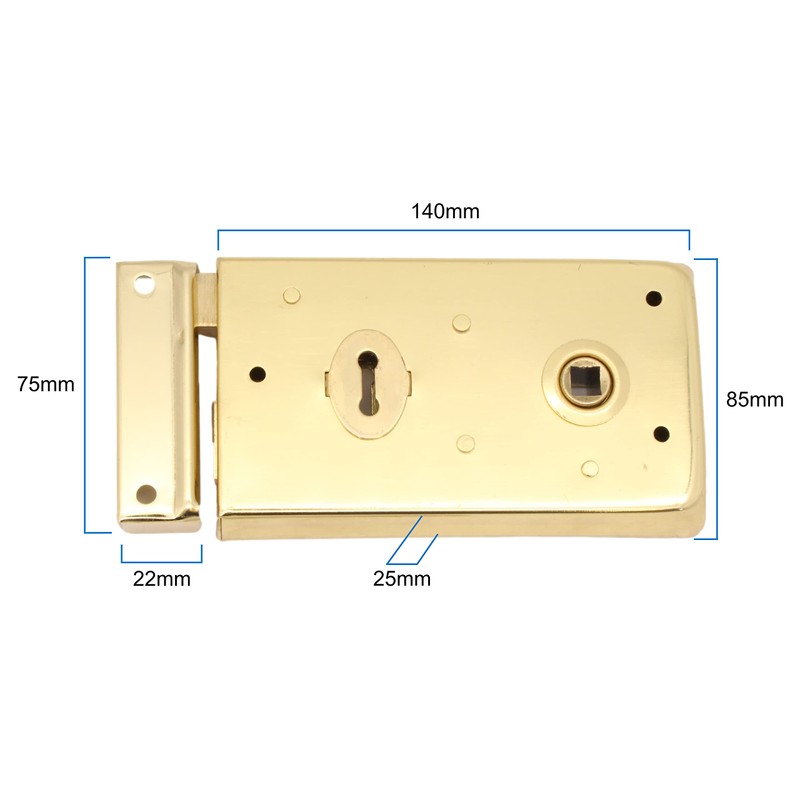 Rim Sashlock Electro Brass Surface Mounted Lock 140 x 85mm