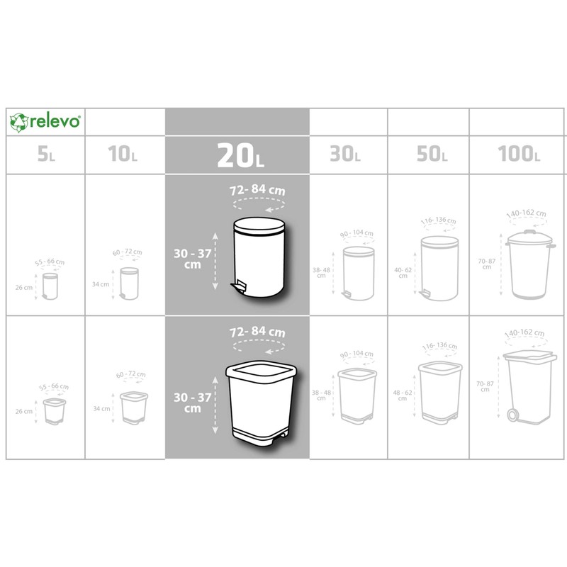 Relevo Pack of 60 Bin Liners 20 L - 100%