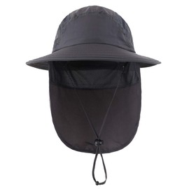 Connectile Kids Summer UPF 50+ Flap Cap, Quick Drying, Wide Brim, Sun Hat, UV Protection, Safari Hat, Children, Boys, gray (dark gray)