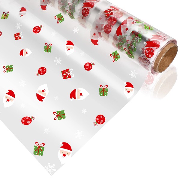 NUOBESTY Christmas Cellophane Wrap Roll, 2.5 Mil Christmas Designs Wrapping Paper for Gifts, Baskets, Candys, Crafts, Treats|1181x11.7 inches