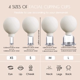 okmaba 4PCS Glass Facial Cupping Set, Anti Aging Face Cupping Cups for Face & Neck Lift, Glowing Skin - Rejuvenation, Lymphatic Drainage, Facial Vacuum Suction Cups (White)