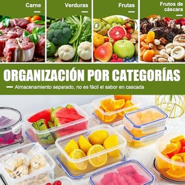 Recipientes para Alimentos, Juego de 4 Recipientes Hermeticos, Contenedores para Alimentos con Tapa, Plastico, para Cocina, Horno, Refrigerador,...   