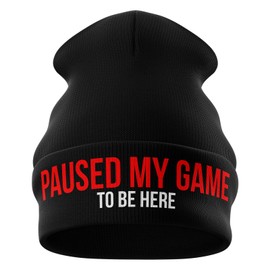 Purple Print House Gifts for Gamers - Paused My Game to be here Funny Beanie Hat - Gamer Gifts Gifts for him Gaming Gifts (Dark Grey)