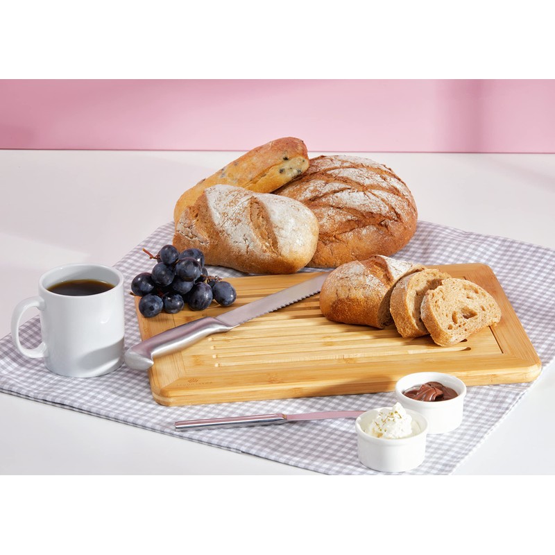 RoyalHouse Large Premium Natural Bamboo Bread Cutting Board with Crumb