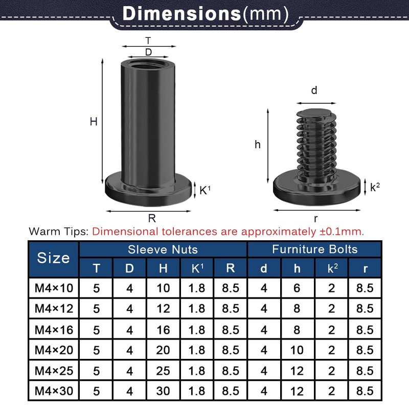 Drenky Connecting Screws M4 Black 304 Stainless Steel Screws Sleeve