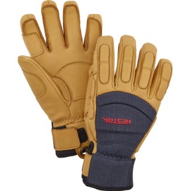 Hestra Vertical Cut CZone 5-Finger Leather Winter Glove - Windproof and Waterproof, Versatile 5-Finger Glove for Skiing, Snowboarding and Snow - Navy/Tan - 8