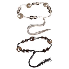 Muaquata Women's Bohemian Style Braid Belt, Woven Waist Belt for Dress Western Cowgirl Sweater Belt Decorated Waist Belt- 2Pcs (D Coffee,Beige)