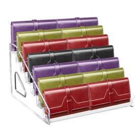 GRETJOB 7-Tier Purse Display Stand, Acrylic Clear Display Risers 7.8" Handbag & Perfume Organizer Rack, Cosmetic Jewelry Sunglasses Makeup Accessories Shelf