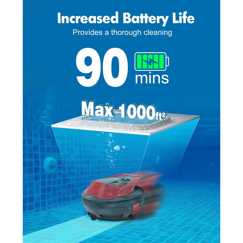 Cordless Robotic Pool Cleaner for Flat Bottom Pools - 90Min
