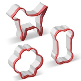 Dog Cookie Cutters Set, 3 Pieces Dog Bone Biscuit Cutters, Dog Paw Cutter Shape with Protective Soft Edge Snowflake for Family DIY
