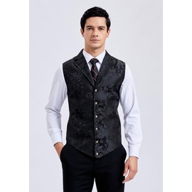 HISDERN Mens Silk Victorian Suit Vest Paisley Steampunk Gothic Waistcoat for Suit or Tuxedo