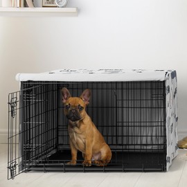 Sweet Jojo Designs Cartoon Puppy Print Dog Crate Cover – Kennel Covers for 30 Inch Pet Cage Small/Medium - Neutral Grey Taupe Blue White Modern Bulldog Wiener Doggy Paw Print Gray