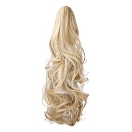 FELENDY Claw Ponytail Extension 18" Curly Wavy Clip in Long Pony Tails One Piece Jaw Hairpiece for Women Daily Use Ash Blonde Mix Light Bleach Blonde