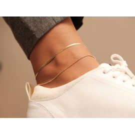 Tobillera de acero inoxidable con revestimiento PVD de oro de 18 quilates con forma de espiga, cadena de serpiente, tobillera de cadena dorada 2 en 1, doble cadena, tobillera de verano para mujer,