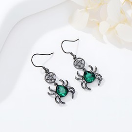 Gothic Spider Dangle Earrings 925 Sterling Silver Green Gemstone for Women Men