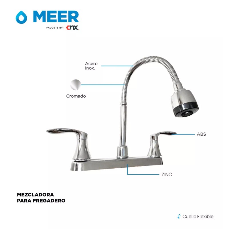 CNX Mezcladora Cromada Para Fregadero Con Cuello Flexible
