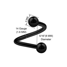 KJM Fashion Pack of 2 Anodised Twister 1.6 mm 14g Cartilage Tragus Earrings, Alloy Steel
