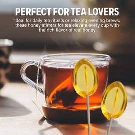 Melville Candy All Natural Honey Spoons & Lollipops on Wooden Ball Sticks – Gluten-Free, Made in USA Stirrers for Tea, Coffee, & Hot Beverages - Individually Wrapped (Lemon)