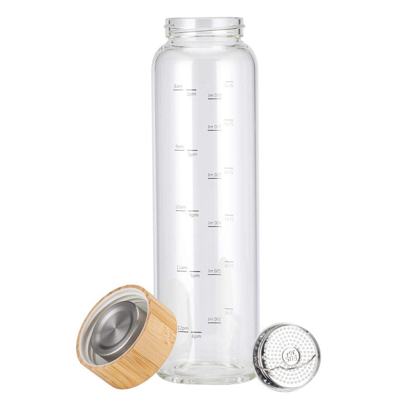 sunkey Glass Water Bottle 32 oz Wide Mouth with Sleeve