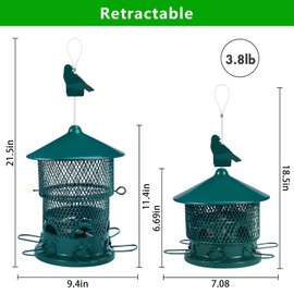 Sprefufru Wild Bird Feeder for Outdoors Hanging, Retractable Metal Bird Feeders, 3.8LB Large Capacity Feeders for Cardinal, Blue Jay, Finch, Backyard Wildlife Bird Watching (Green)