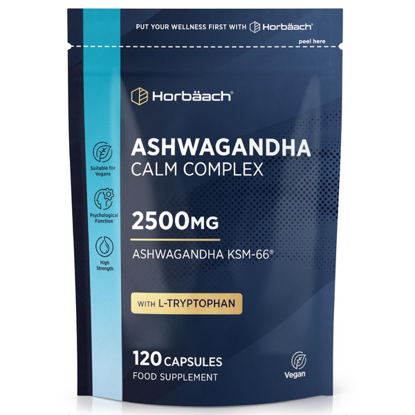 Ashwagandha Komplex 2500mg mit L-Tryptophan, Vitamin B6, Kamille Extrakt, Zitronenmelisse