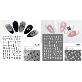Christian Religious Thin Tough Hot Glue Cute Manicure Japanese Sticker Punk Cross Army Flower 5D Soft Relief 5d Nail Art Stickers Black (Black)
