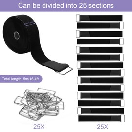 5 m x 5 cm Velcro Tape Wide with 25 Buckle, Cable Ties Velcro Roll Cable Velcro Tape, Cuttable Resealable Cable Ties Velcro Tape, Velcro Straps for Cords Hoses (Black)