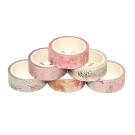6 Rollos de Cinta Washi Set Floral Foil Dorado Masking Hojas Plantas Flor Decorativa Adhesiva Pegatina para Manualidades DIY Diarios Planificadores Scrapbooking Envoltura Tarjetas