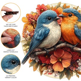 Jiroinlly Wooden Puzzles for Adults 200 Pieces, Two Cute Birds, Adult Jigsaw Puzzles, Unique Shaped Bird Puzzle for Family and Friends, Valentine, Home Wall Decor, Exquisite Packaging Gift, 11x11.2 in