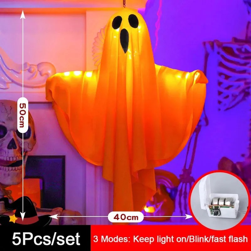 LED Hanging Ghost for Halloween Decor – Light-Up Fabric Horror