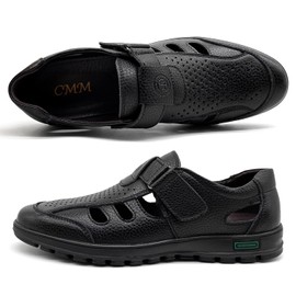 CMM Men Summer Leather Sandal Closed Toe Slippers Bussiness for Work Black Size 11