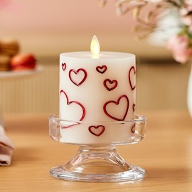 Luminara Flameless Candle Debossed Hearts Pillar Valentine's Day Collection (Pearl Ivory Red Metallic, 3.3" x 4.5")