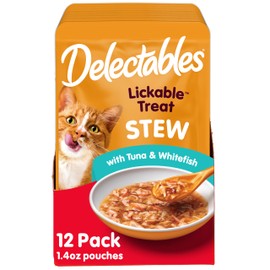 Hartz Delectables Stew Lickable Wet Cat Treats for Adult & Senior Cats, Tuna & Whitefish, 12 Count