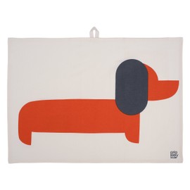 Orla Kiely | Set of 2 Teatowels in Persimmon | Dachshund Design | Includes Hanging Loop | 100% Cotton