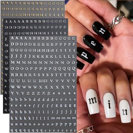 8 Sheets Letter Nail Stickers Nail Decals 3D Self-Adhesive Laser Gold Silver Letters Nail Art Stickers Letters Nail Designs Charms for Women and Girls Manicure Acrylic DIY Nail Decoration Accessories