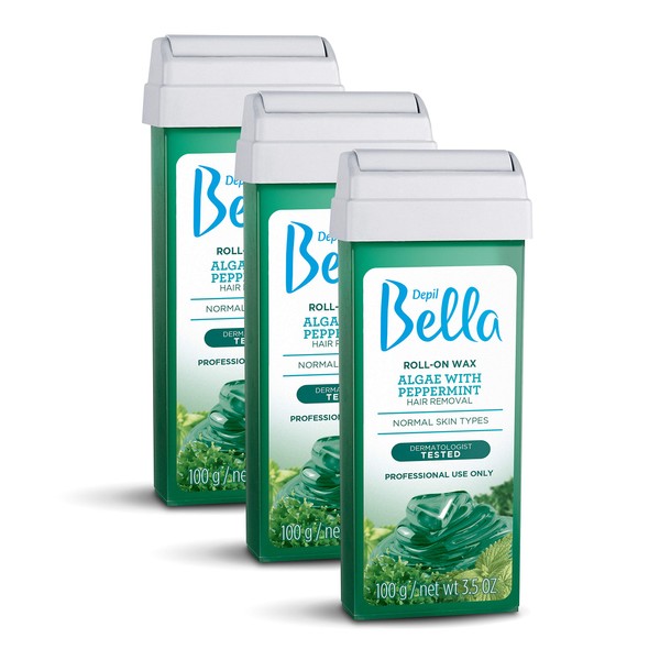 Depil Bella Roll On Wax Algae with Peppermint Depilatory | Body Waxing, Hair Removal Wax-Cartridge | For Men and Women | Home Self Waxing | Sensitive Skin | Dermatologically Tested | Painless (3 PACK)