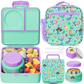 Fimibuke Bento lunch Box Set for Kids Adult with 8oz Insulated Food Jar, Lunch Bag & Sauce Cup, Leakproof Dishwasher Safe Toddler Lunch Food Container with 3-4 Compartment for School Girls Boys