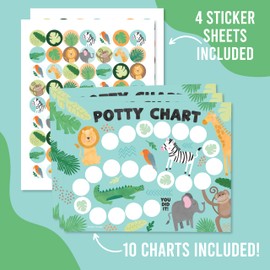 Safari Potty Training Chart for Toddlers Boys - Potty Chart for Girls with Stickers, Potty Training Sticker Chart for Boys, Potty Chart for Toddlers Girls, Potty Sticker Chart for Kids Potty Training