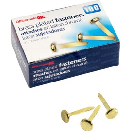 Officemate International Corp. 99814 Roundhead Fastener, 1-Inch Shank, 3/8-Inch Head, Brass Plated