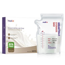 Nuliie 50 Pcs Breast Milk Storage Bags, 250ml BPA Free Milk Storage Bags with Pour Spout for Breastfeeding, Self-Standing or Flat Pre-sterilised Bag, Space Saving for Fridge or Freezer Use