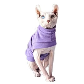 Hairless Cats Winter Clothes Sweatshirt Sweater,Stretch Dralon Fleece Cold Weather Pullover,Breathable Warm Cat Wear Vest for Sphynx Cat, Devin, Konnis, Peterbald Purple S