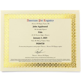 American Pet Registry Custom Emotional Support Animal Certificate + Registration to ESA Registry Included